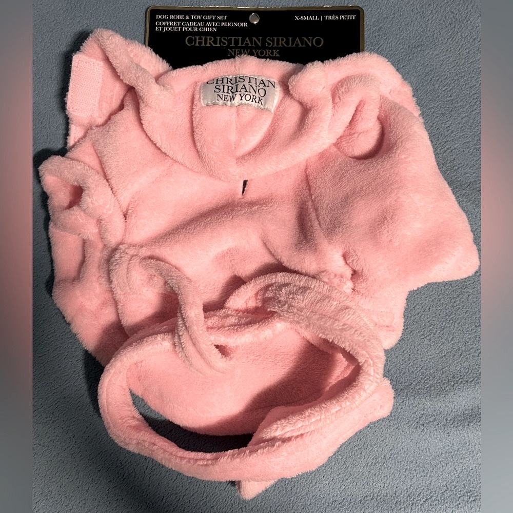 Christian Soriano size X-Small pink, plush, hooded dog robe